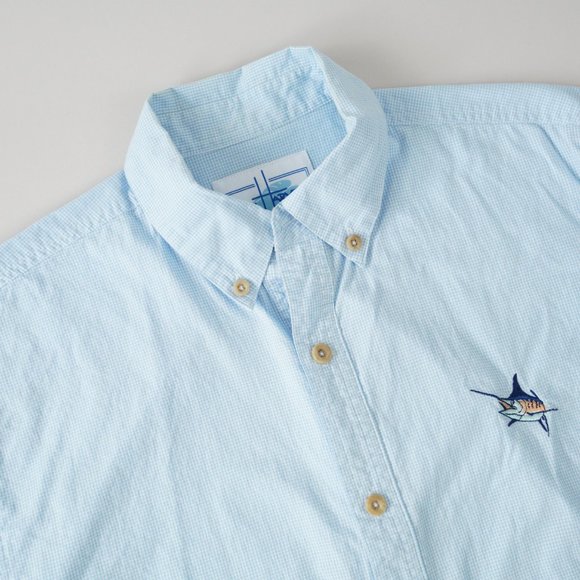 Guy Harvey Button Up Long Sleeve Shirt Gingham Marlin Fish Embroidered Men Sz M - Picture 3 of 14